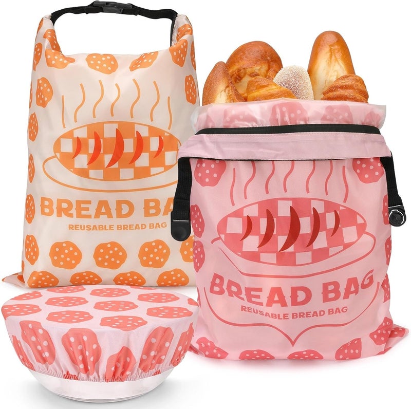 Revahope 2 Pack Reusable Bread Bags for Homemade Bread, 17"×13" Sourdough Bread Storage Bags with Bowl Cover - Keep Loaf Fresh and Easy to Wash(Cookie Style) - Image 1